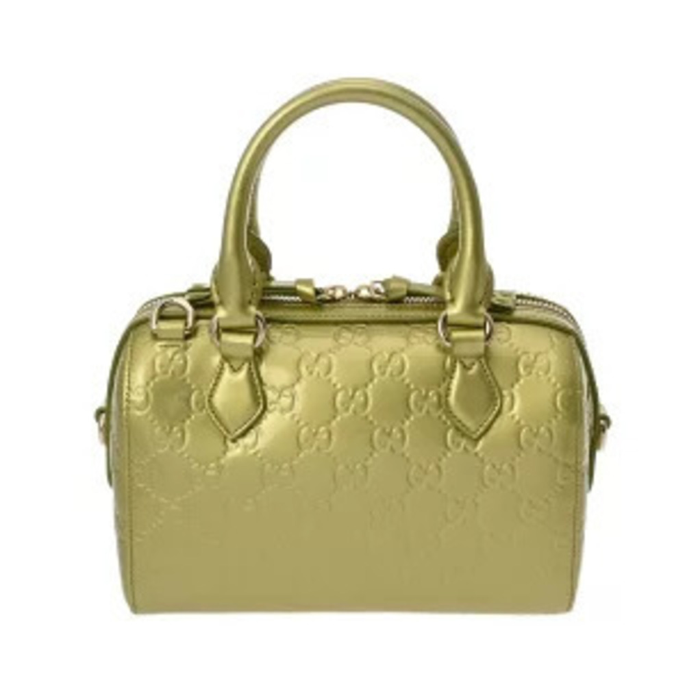 Gucci Boston Bag Green GG Emblem Patent Vernis Leather Handbag